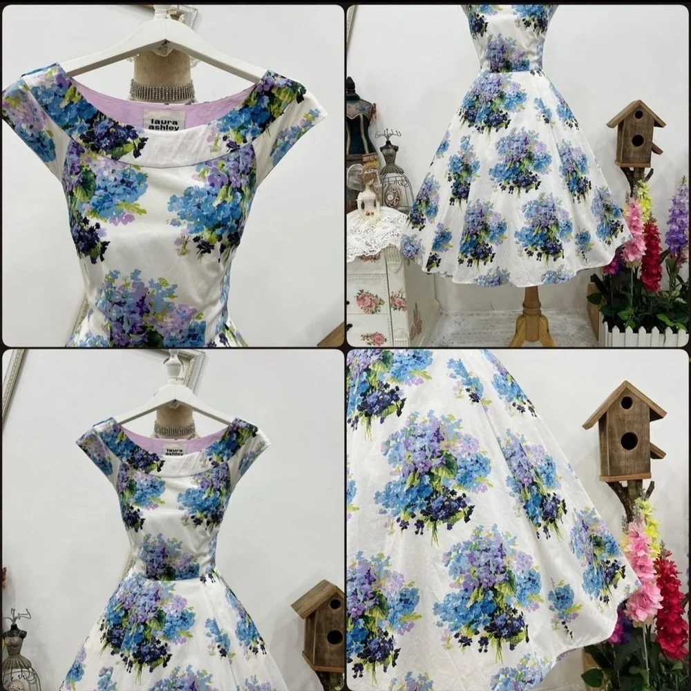 Floral Laura Ashely Dress - White‎ and Blue